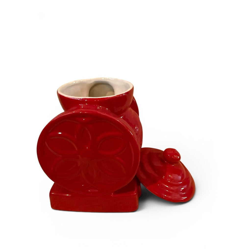 Vtg The House of Webster Ceramics Cookie Jar Red Coffee Grinder Canister W/ Lid