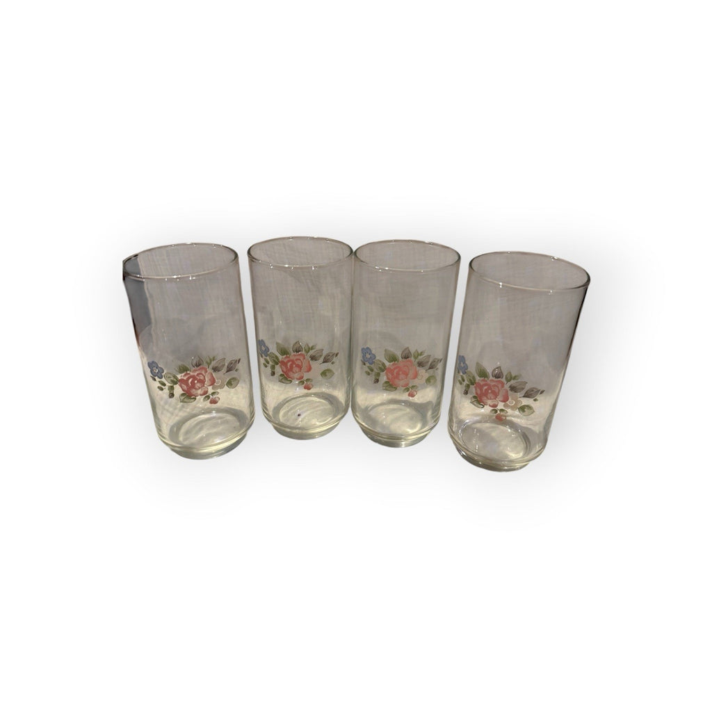 (4) Pfaltzgraff Tea Rose Libbey Tea Glasses Tumblers - 14oz - Beautiful!