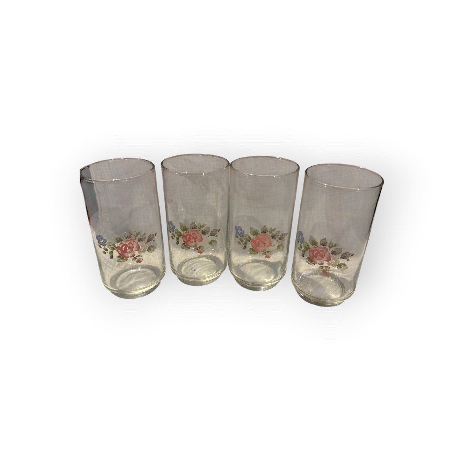 (4) Pfaltzgraff Tea Rose Libbey Tea Glasses Tumblers - 14oz - Beautiful!