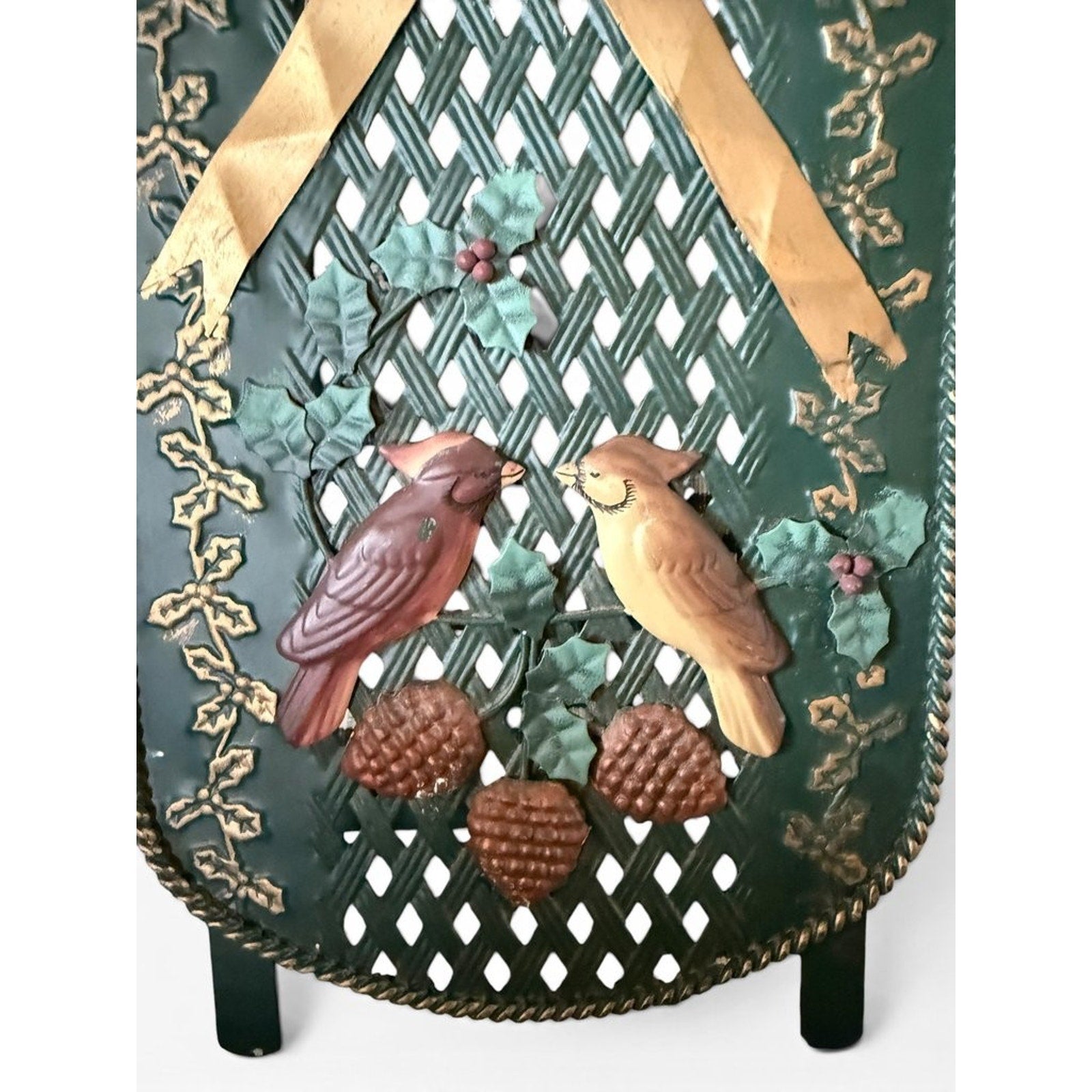 Vintage Decorative Metal Sled with Bird and Pinecone Motif