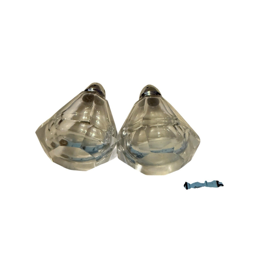 Rare Mid Century Crystal Glass Salt And Pepper Shakers With Elaborate Metal Tops