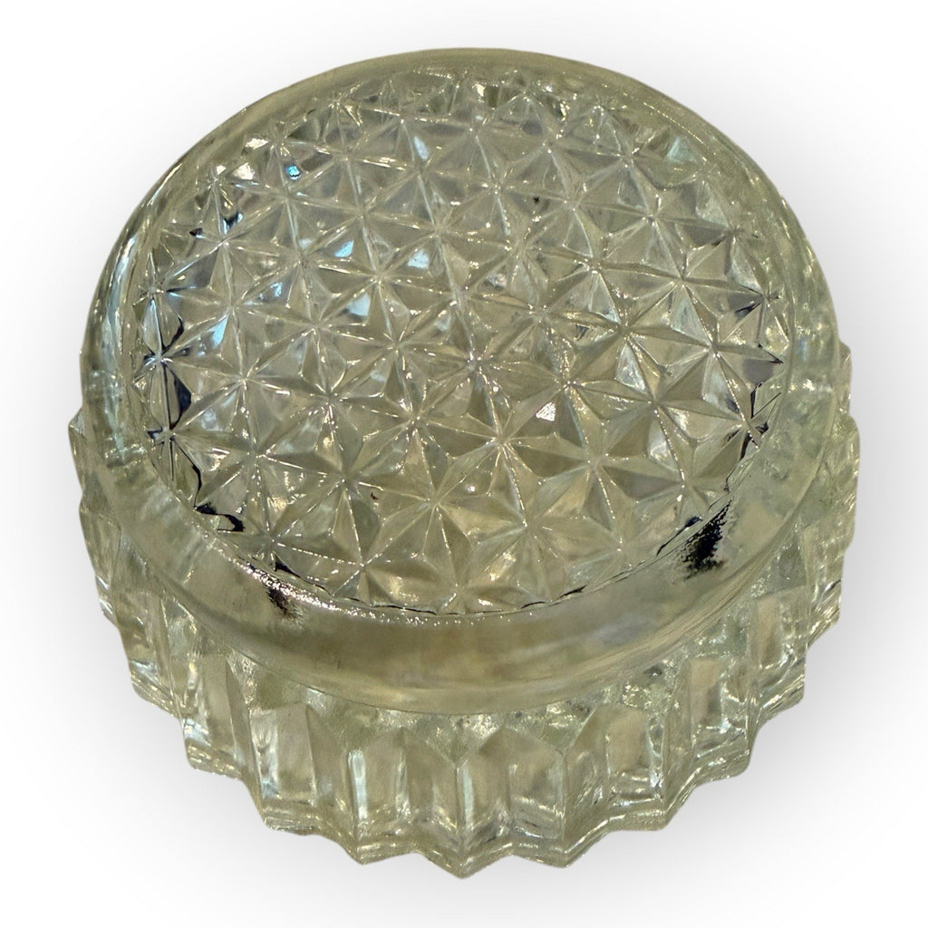 4 3/4" CRYSTAL Glass CANDY BOWL Optic Panels Triangle Pattern Trinket Dish RARE