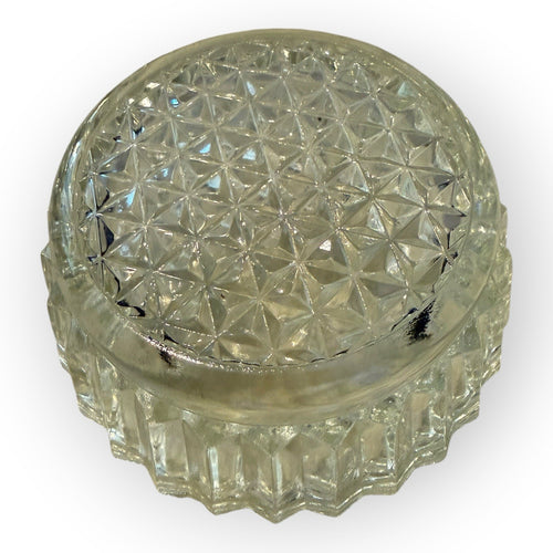 4 3/4" CRYSTAL Glass CANDY BOWL Optic Panels Triangle Pattern Trinket Dish RARE