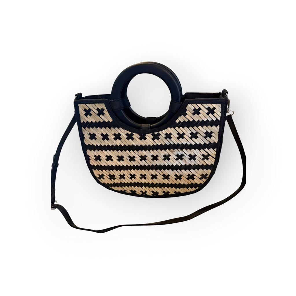 Black Woven Crescent Shoulder Bag Top Handle Women's Purse
