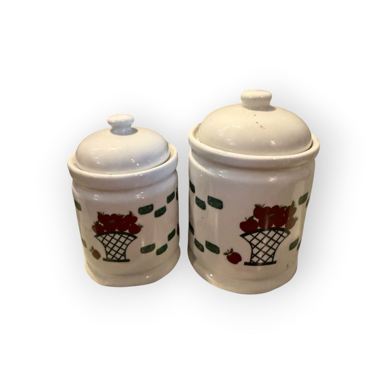 GEI Stoneware Pottery Red Apples In Basket Canister Set Of 4 Piece With Lids