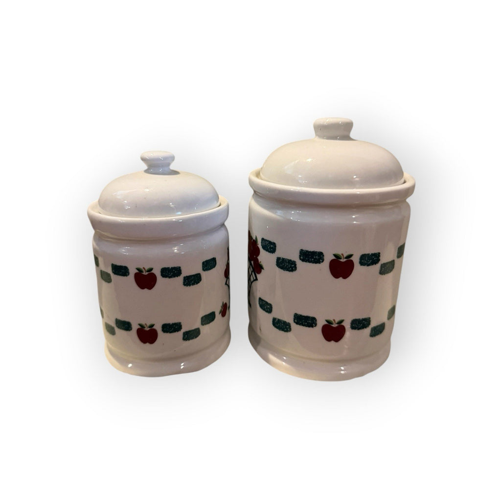 GEI Stoneware Pottery Red Apples In Basket Canister Set Of 4 Piece With Lids