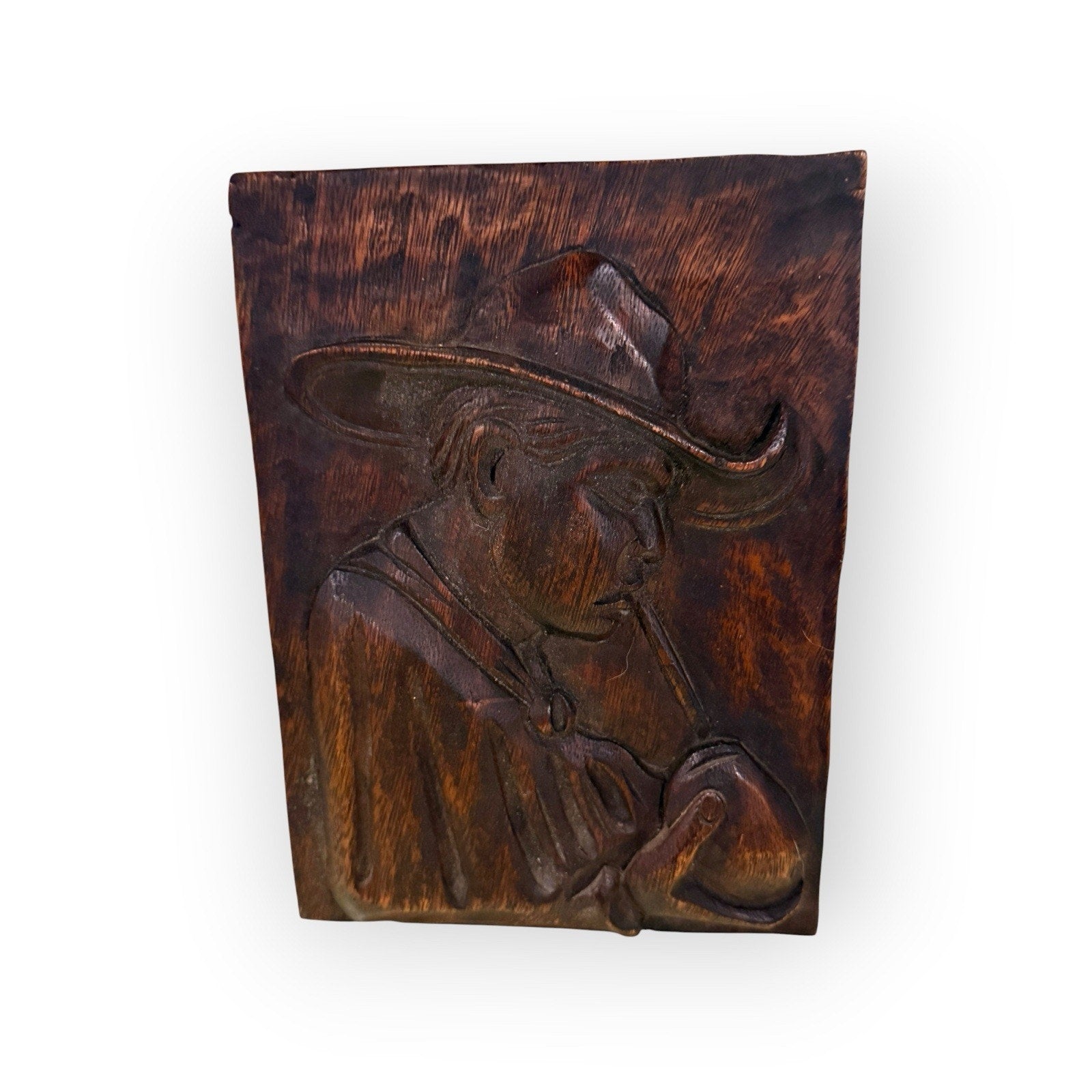 Carved Wood Relief Gaucho Man Drinking Mate South American Folk Wall Art 9.5”
