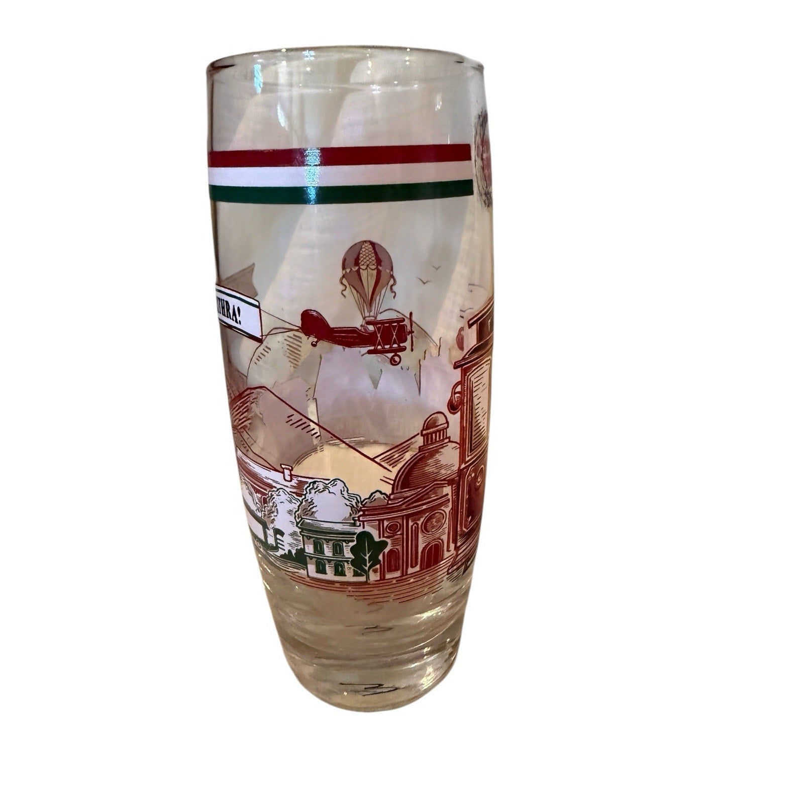 Old Spaghetti Factory Glass Tumbler 16oz Vintage Style Italy Trolley Design