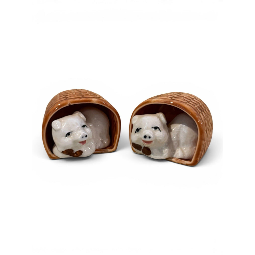 2 Vintage Porcelain Pigs In A Basket