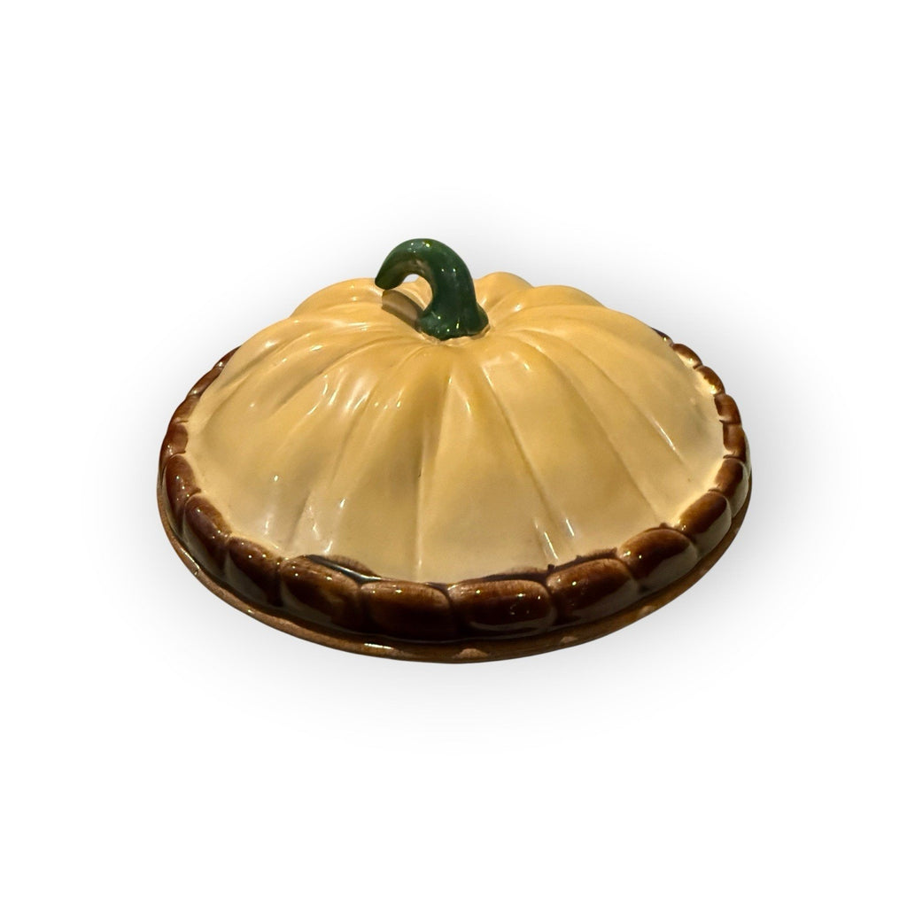 Vintage Ceramic Pumpkin Pie Dessert Plate with 12" Lid Round Made In Portugal