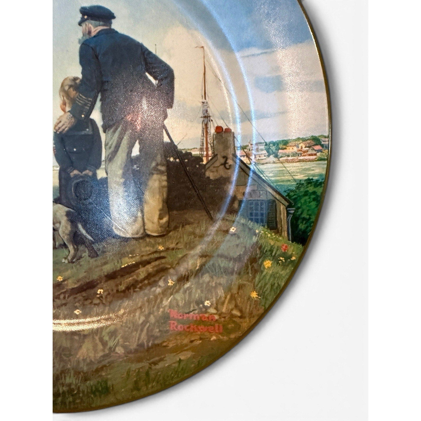 VintageNorman Rockwell Metal Tray "Looking Out To Sea" Authentic Tole Painting