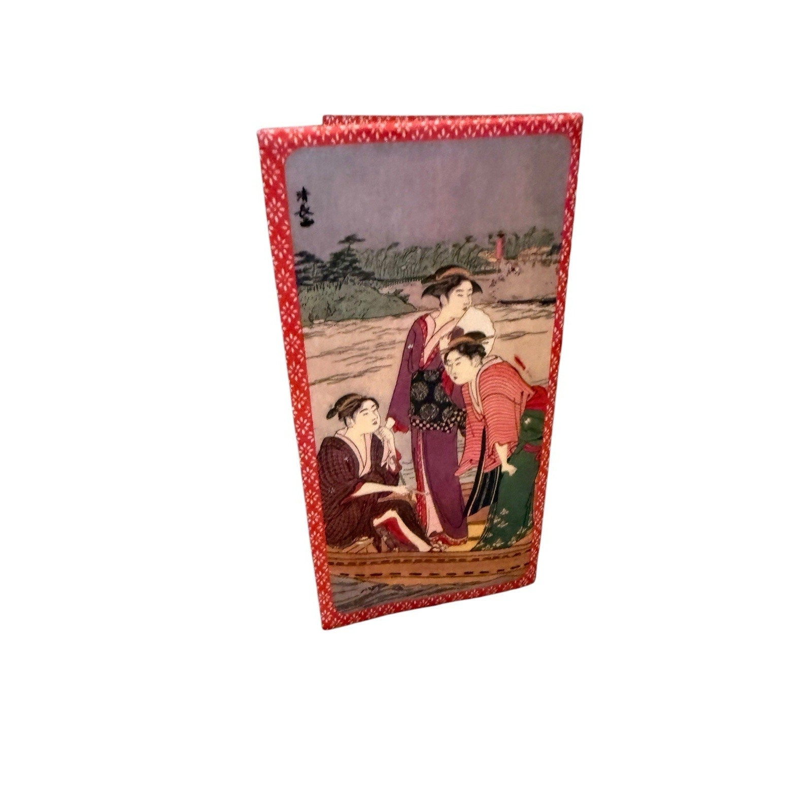 JAPANESE GEISHA RICE PAPER CHECKBOOK COVER 7.5 X 3.5 in VTG