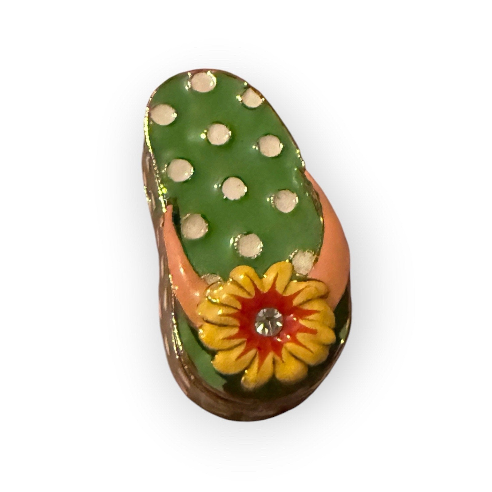 Enameled cute flip flop flower rhinestone trinket jewelry box magnetic gold gift