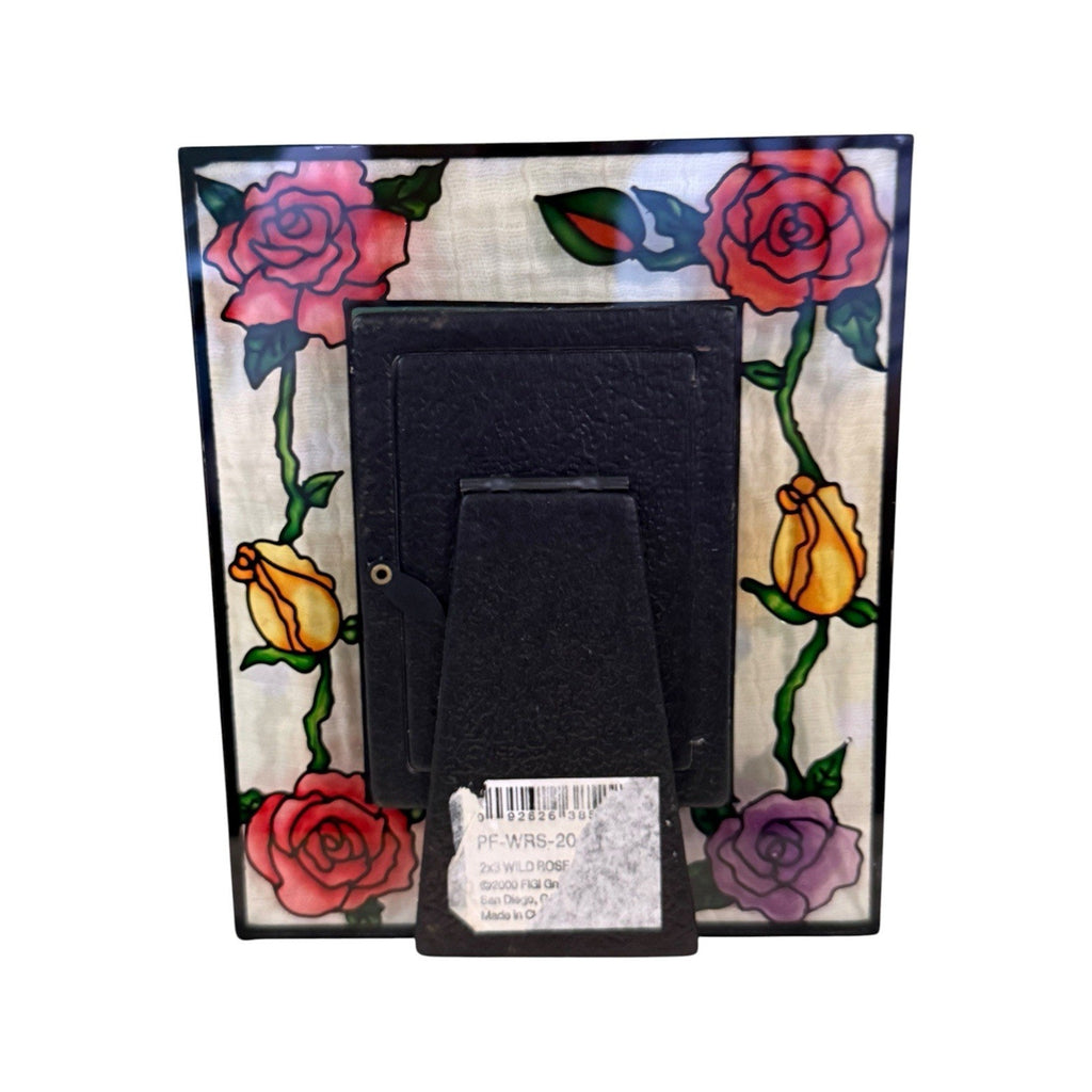 Vintage Looking Picture Frame Stained Glass Floral Garden Summer Roses