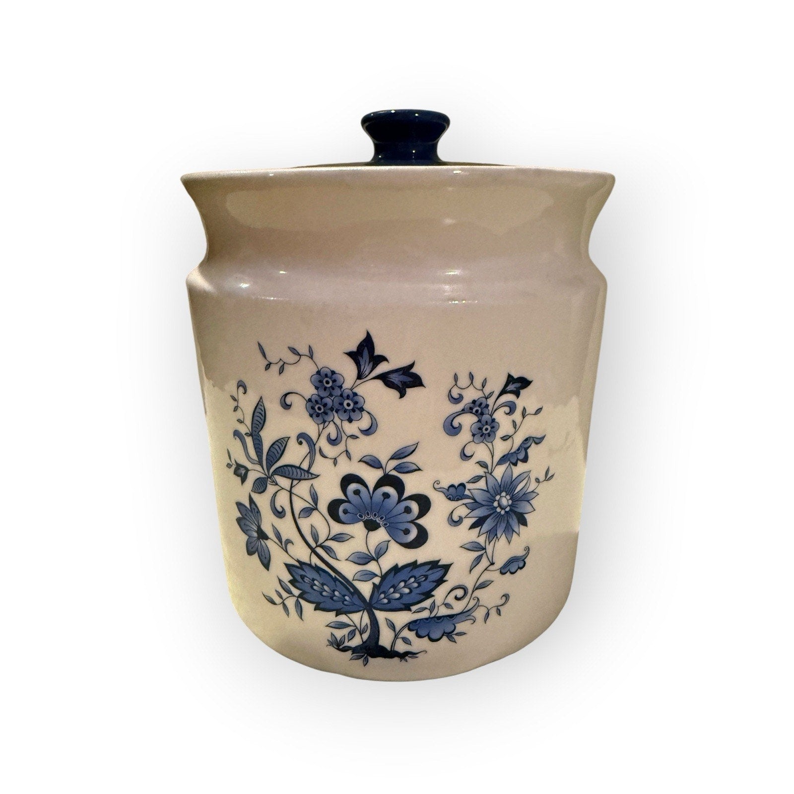 1970's Cornflower Ceramic Cookie Jar 7" Floral Design Heavy Crock Construction