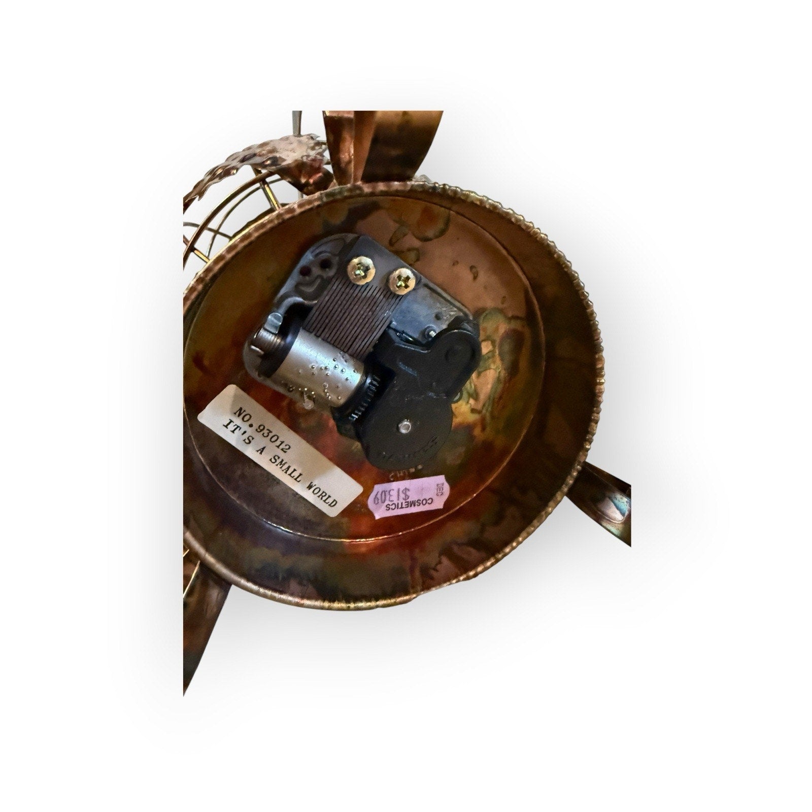 Vintage Copper Music Box Sculpture Rotating Globe Winds and plays music