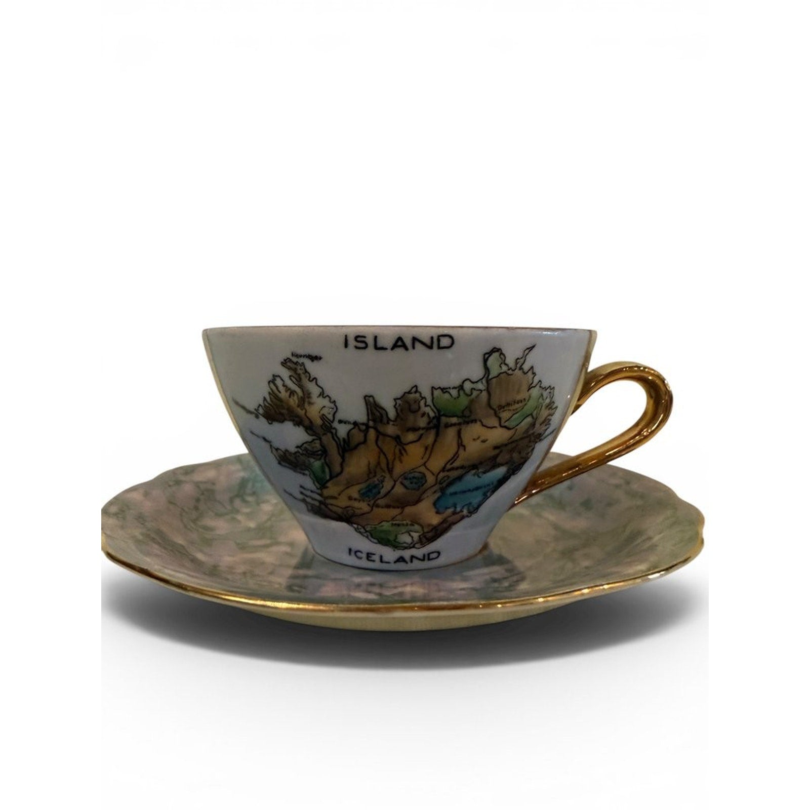 Vintage Iceland Map Teacup and Saucer Set