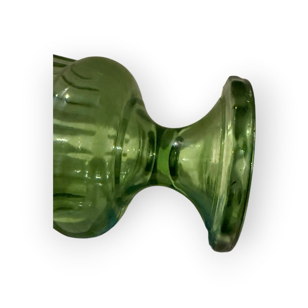Vintage Avocado Glass Vase 6” tall Ribbed Pedestal Scalloped Edge Round ES051