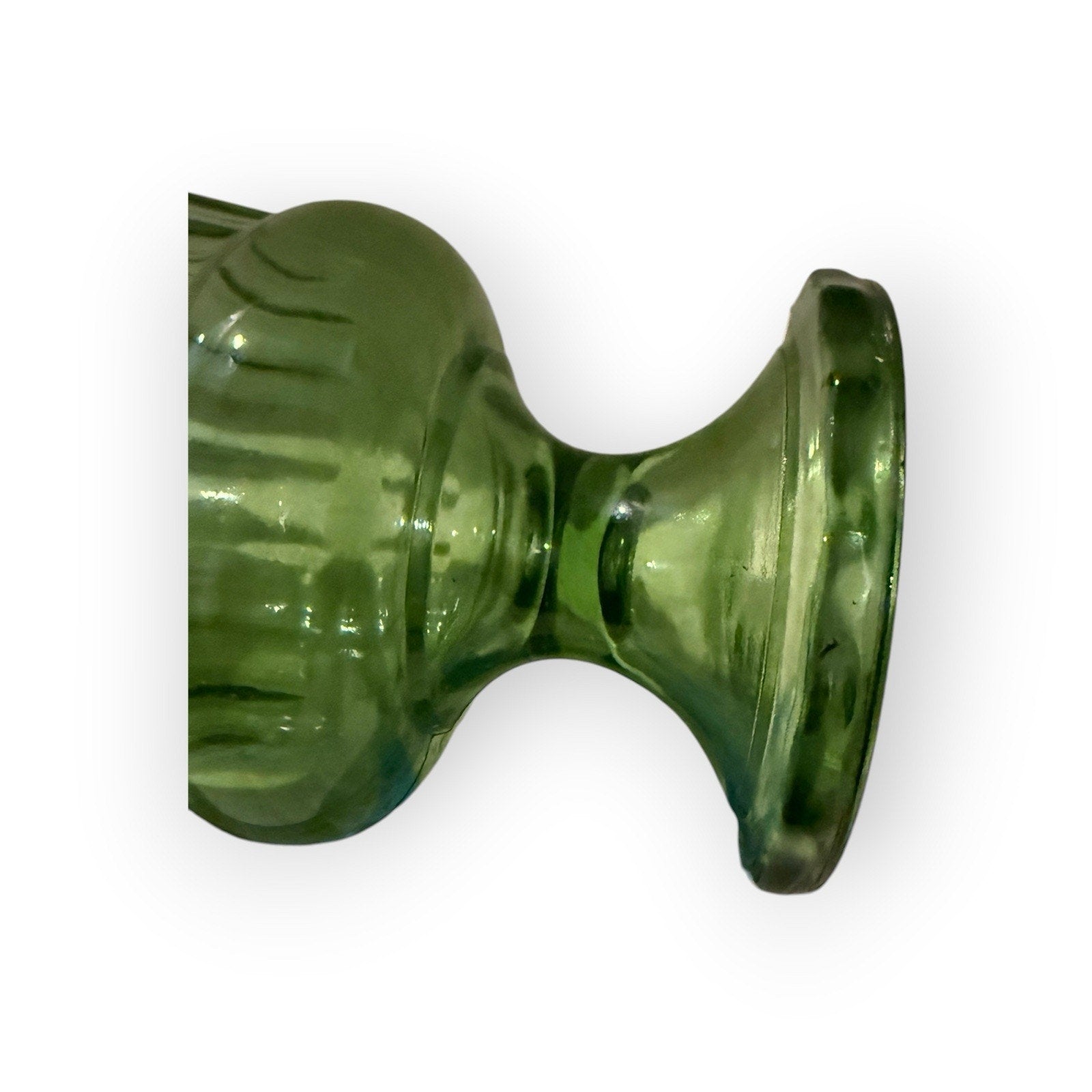 Vintage Avocado Glass Vase 6” tall Ribbed Pedestal Scalloped Edge Round ES051