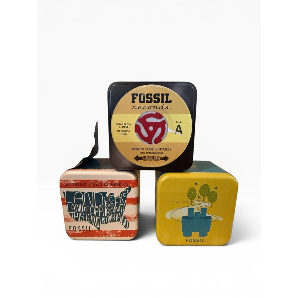Vintage Fossil Watch Tin Set