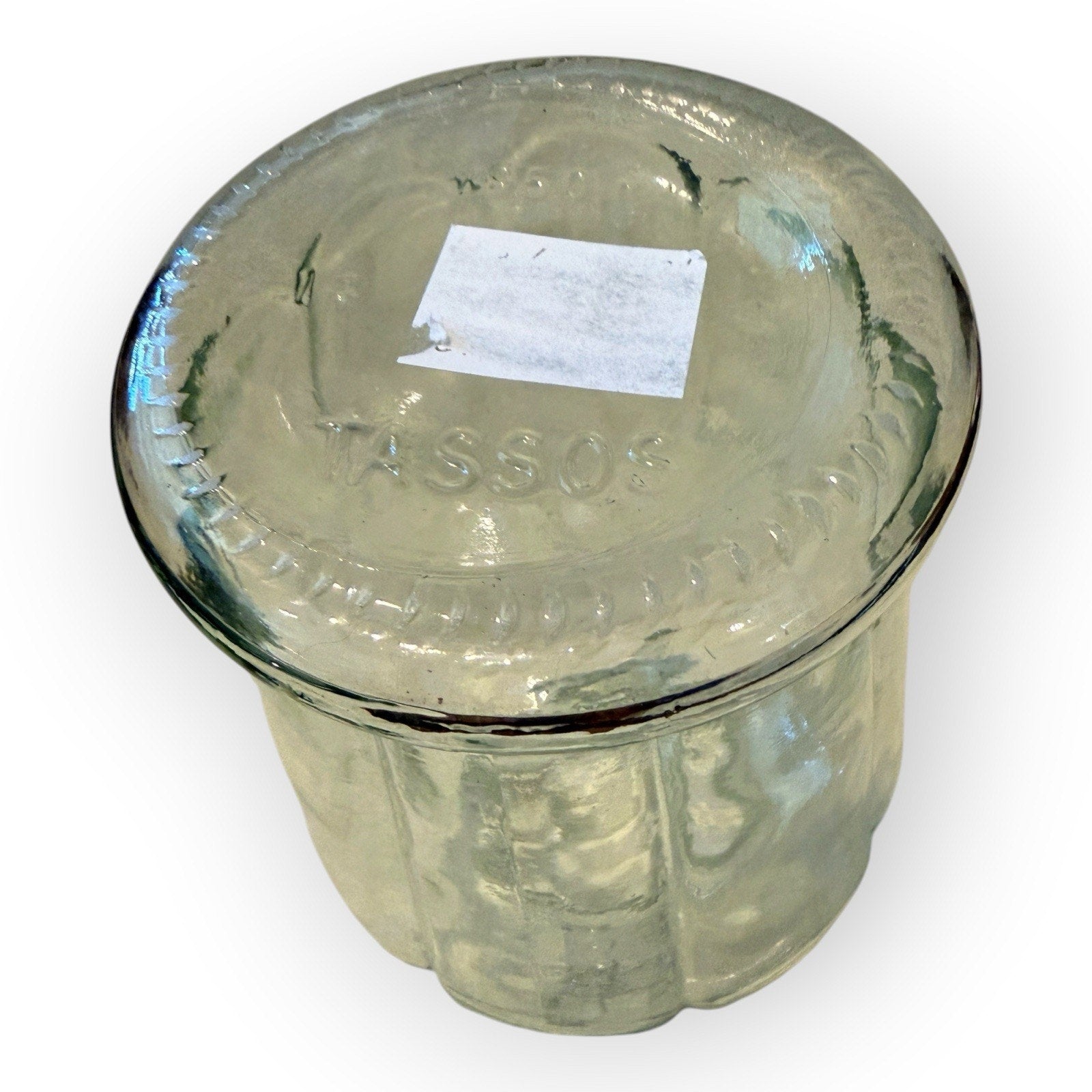 Vintage Olive Jar Amphora Style Clear Glass Container Ribbed Sides 1950s
