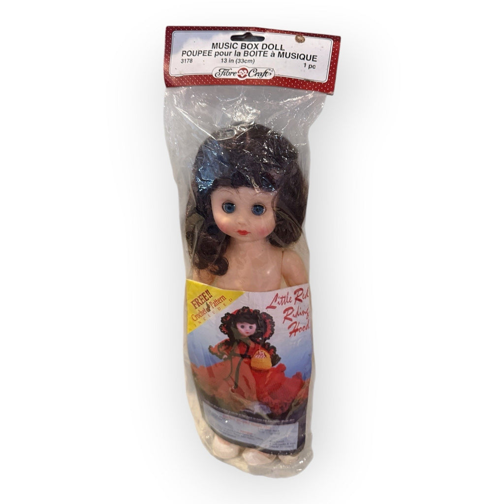 Fibre Craft Music Box Doll 13" White Hair Blue Eyes Red Riding Hood Vintage