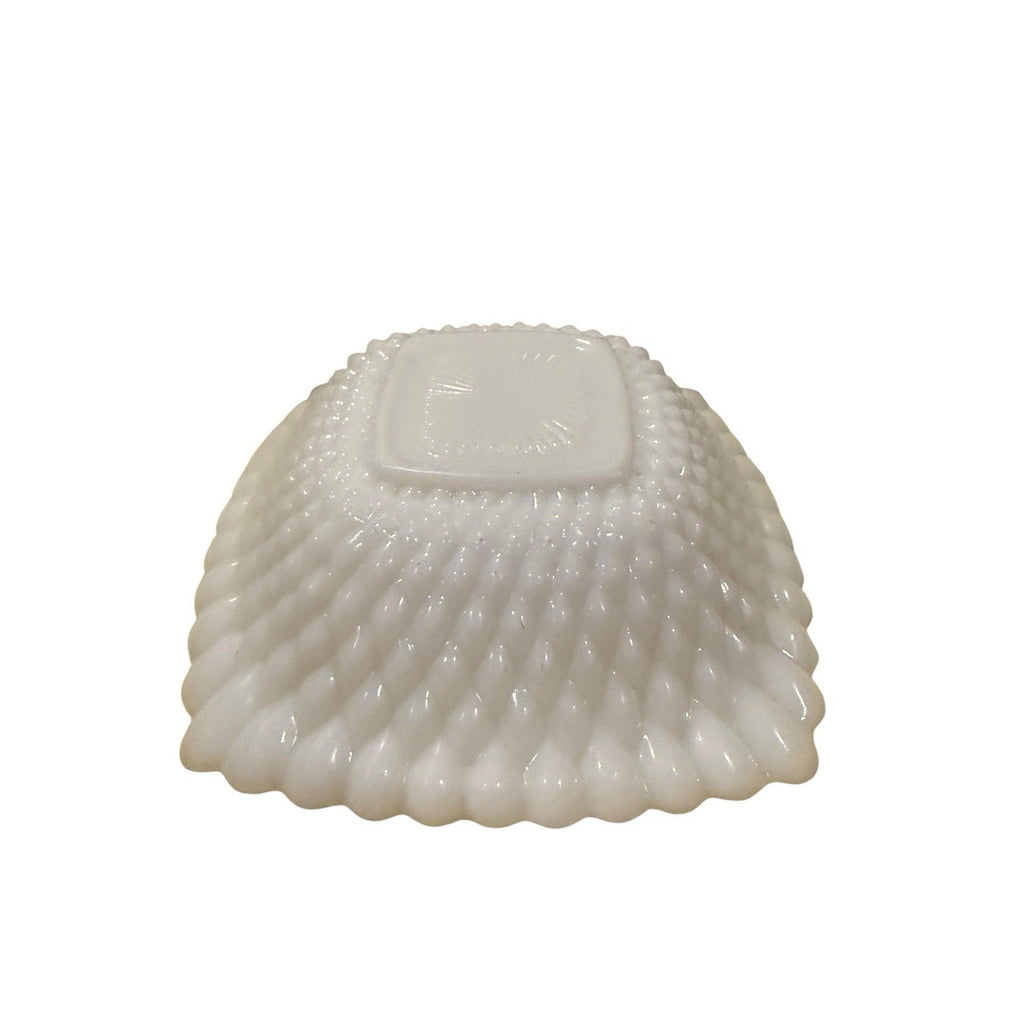 White Milk Glass Square Bowl Scalloped Edge Glossy Finish Decorative