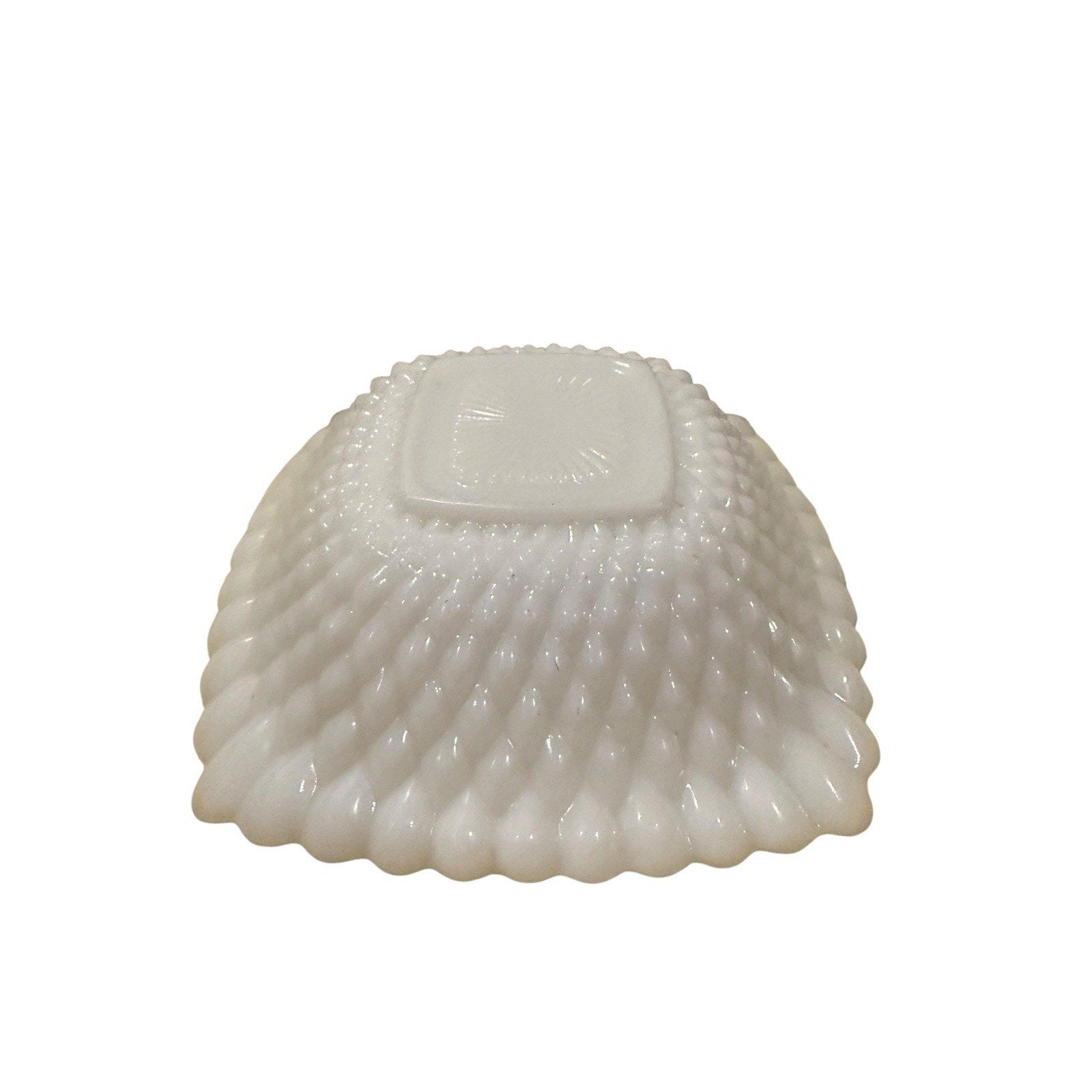 White Milk Glass Square Bowl Scalloped Edge Glossy Finish Decorative