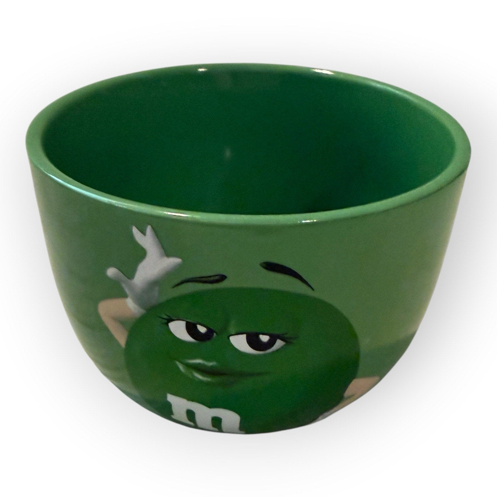 M & M's Green Snack Bowl. 10 oz. Ceramic. 3" Tall. 2016
