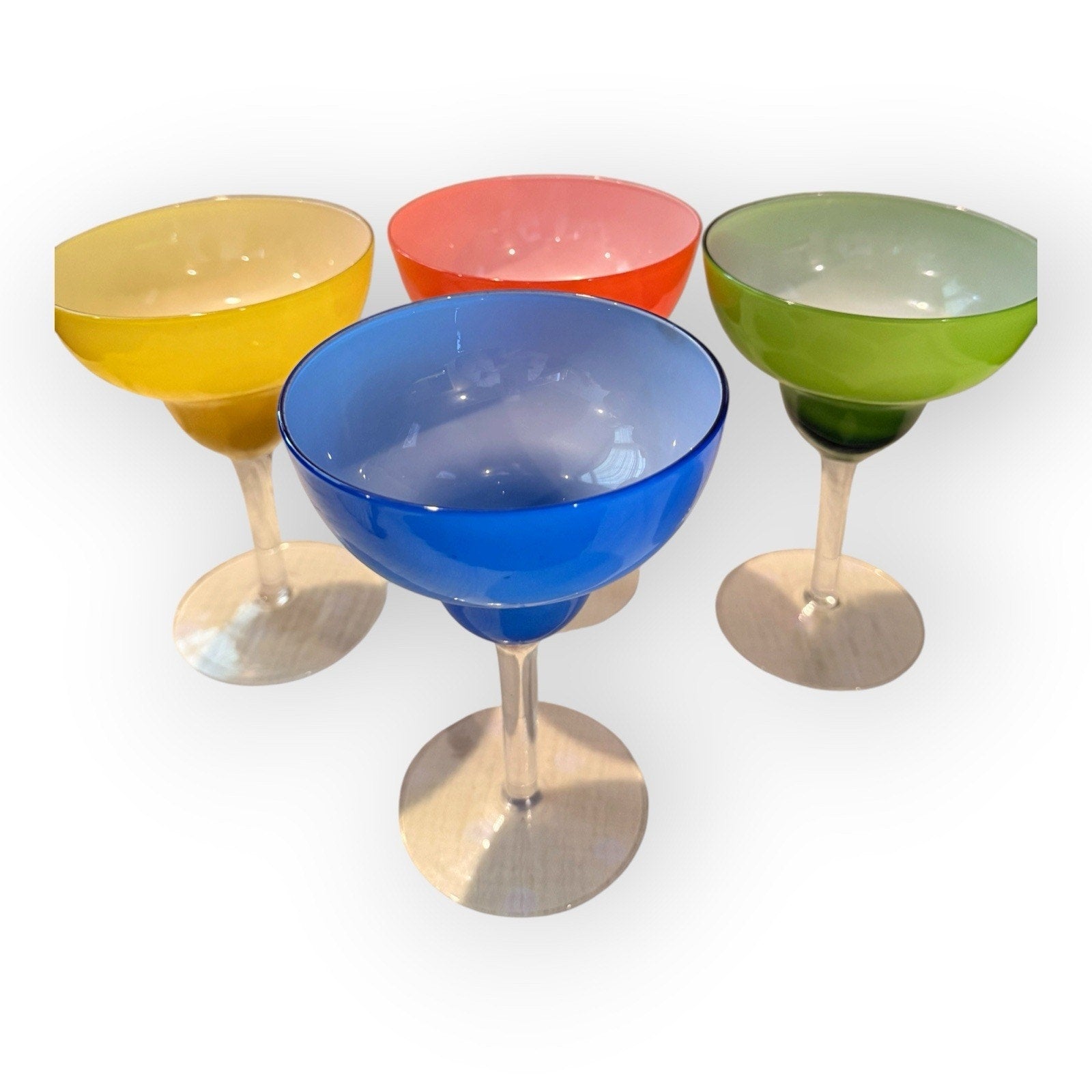 Vintage Crate and Barrel Style Margarita Glasses Set of 4 Hand Blown Multi Color