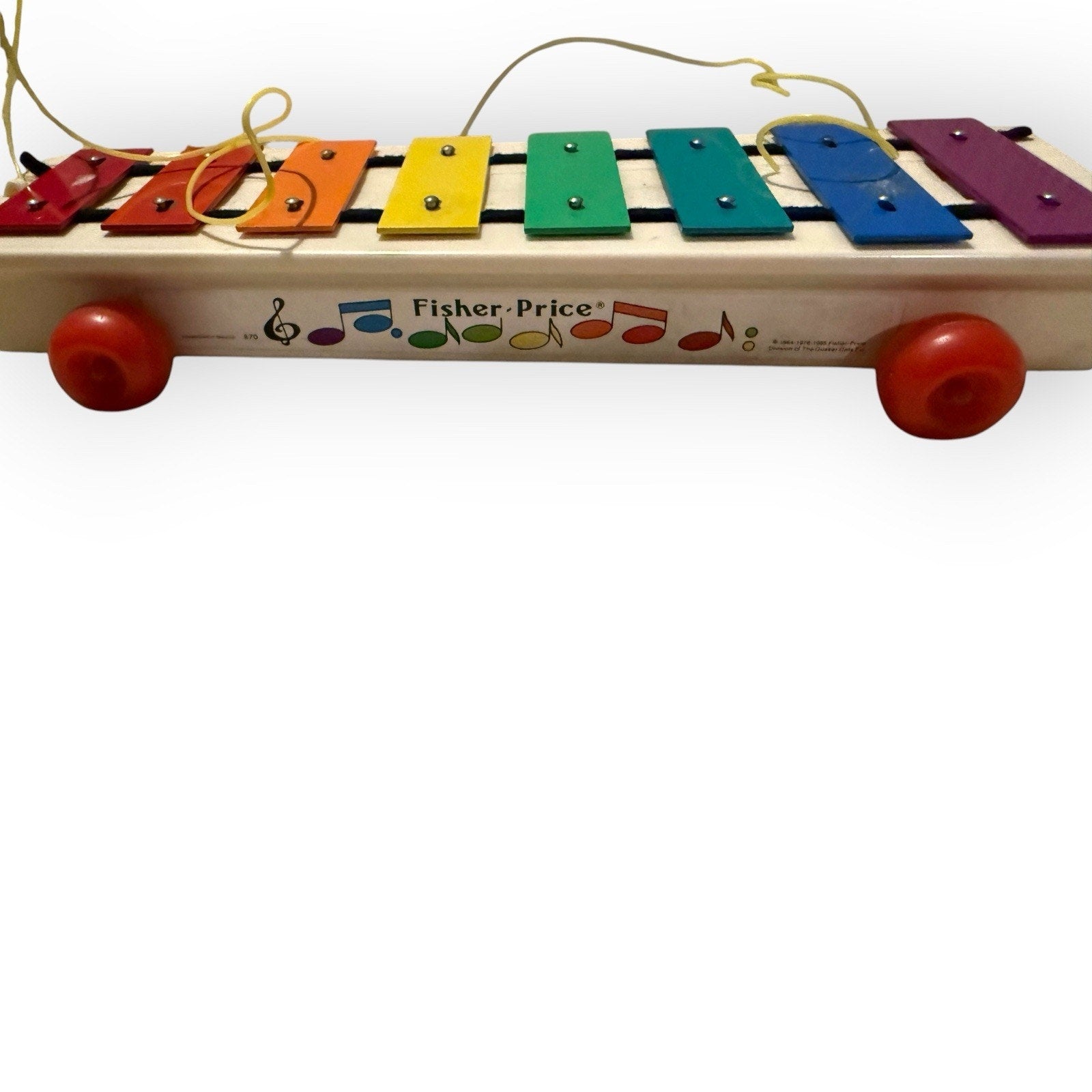 Fisher Price #870 Pull A Tune Xylophone Vintage 1978 Wood Plastic Wheels String
