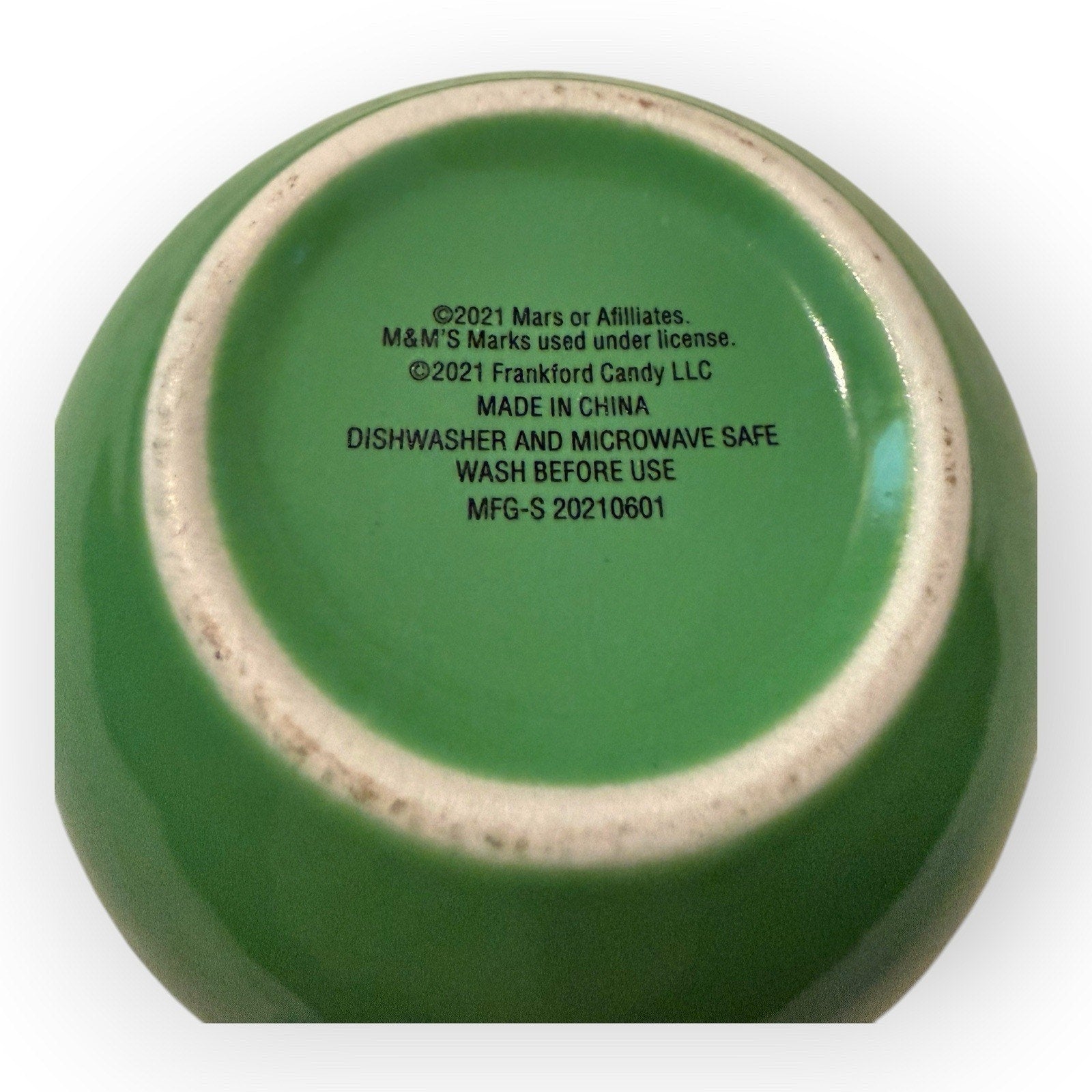 M & M's Green Snack Bowl. 10 oz. Ceramic. 3" Tall. 2016