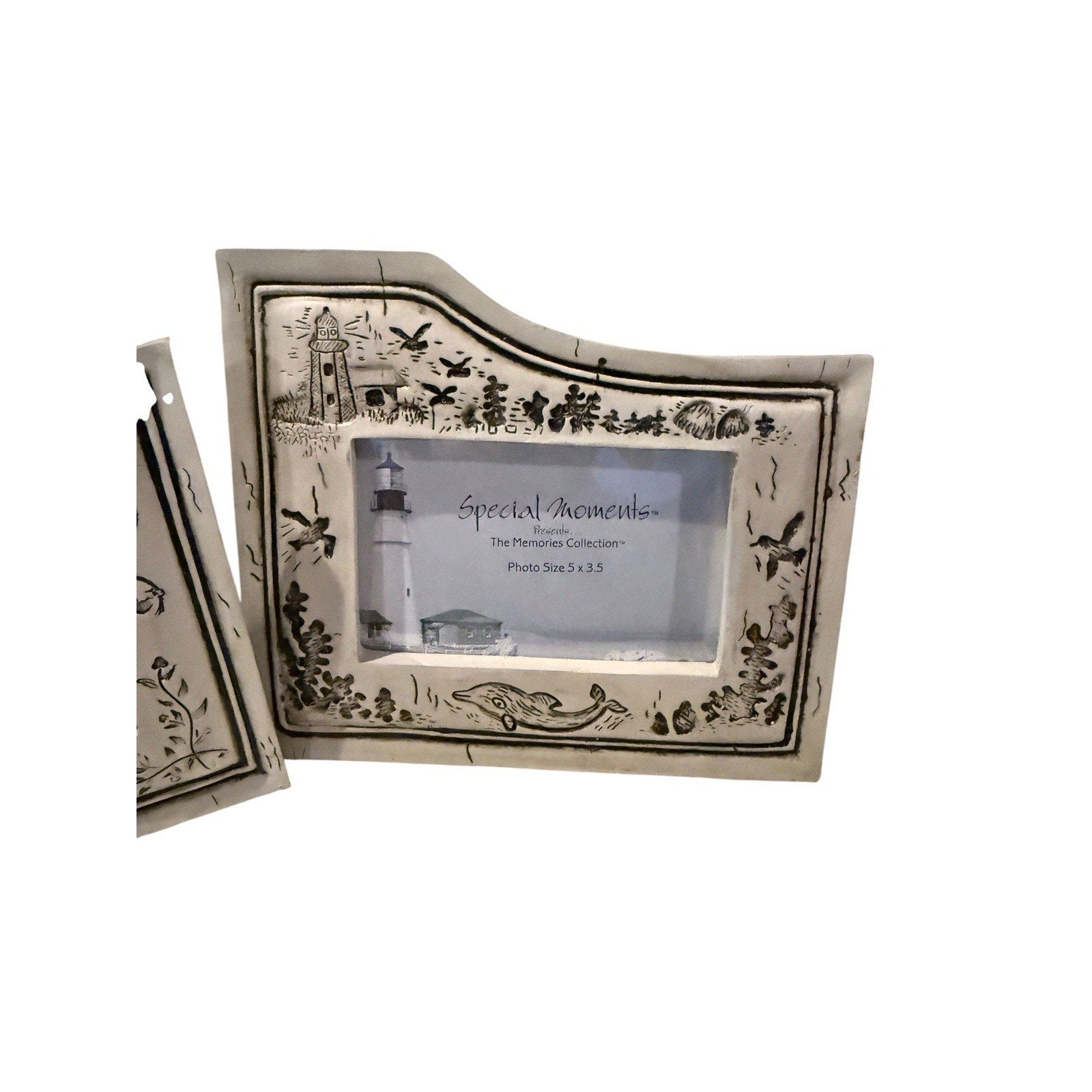 Vintage Lighthouse Photo Frame Coastal Nautical Whale Seagulls Beach Decor 5x3.5