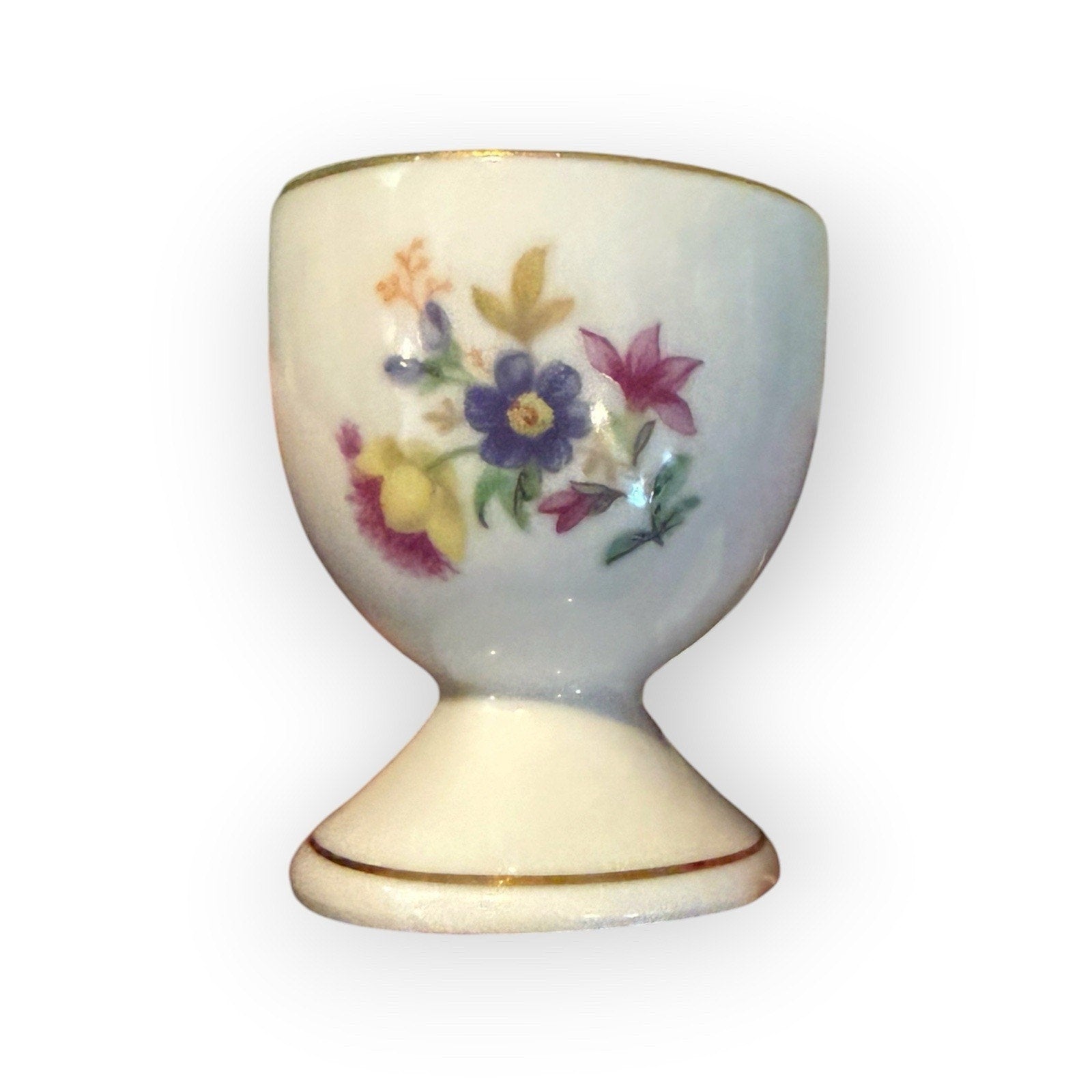 Foreign Egg Cup Gold Lined Flowers 2”