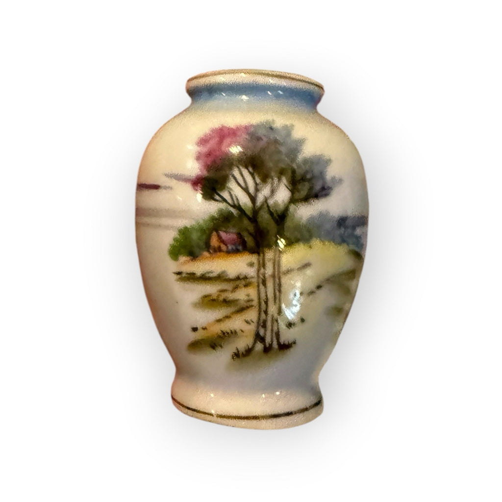Vintage Made in Occupied Japan Miniature Scenic Porcelain Vase Hand Painted