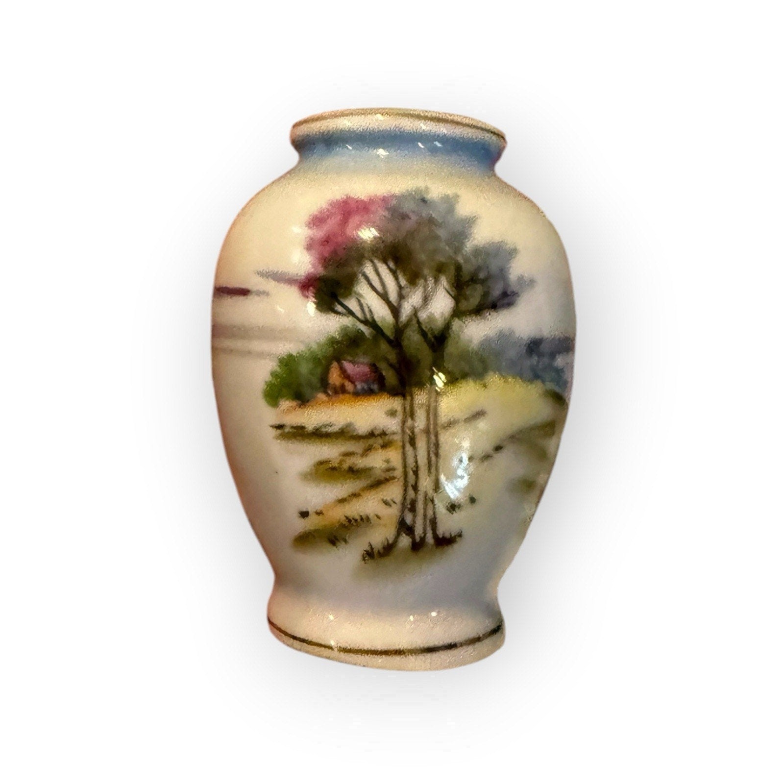 Vintage Made in Occupied Japan Miniature Scenic Porcelain Vase Hand Painted