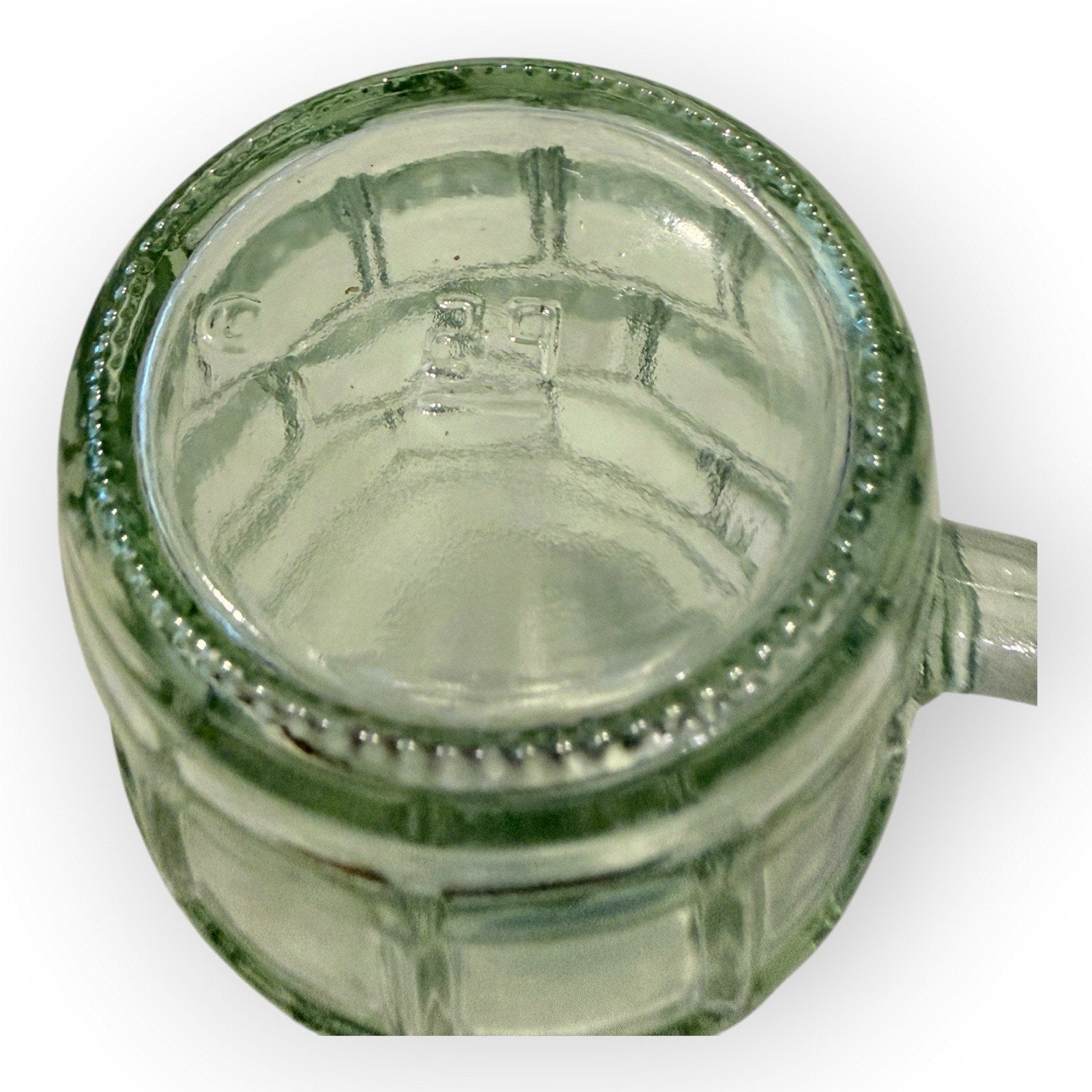 Vintage Light Green glass Block pattern barrel mug 8 ounce.