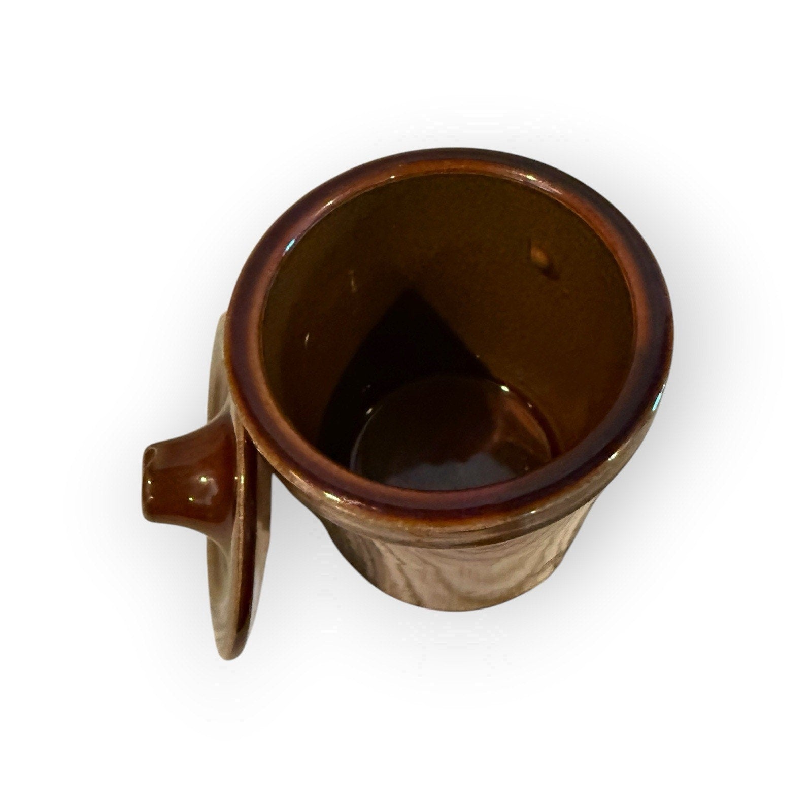 Vintage Brown Ceramic Stoneware Crock Jar w/ Lid Small Holds 1.5 Cup
