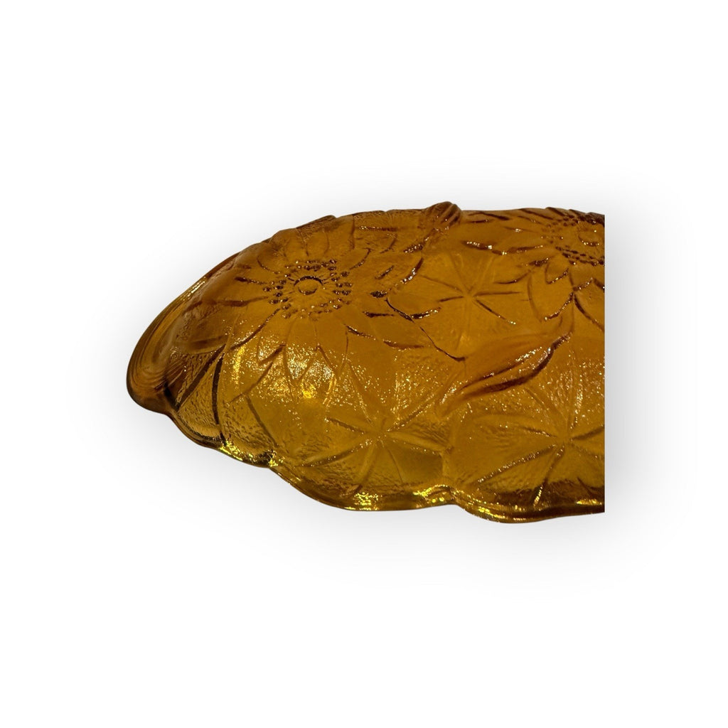 Vintage Indiana Glass Lily Pads Amber Pickle Dish 9 1/2