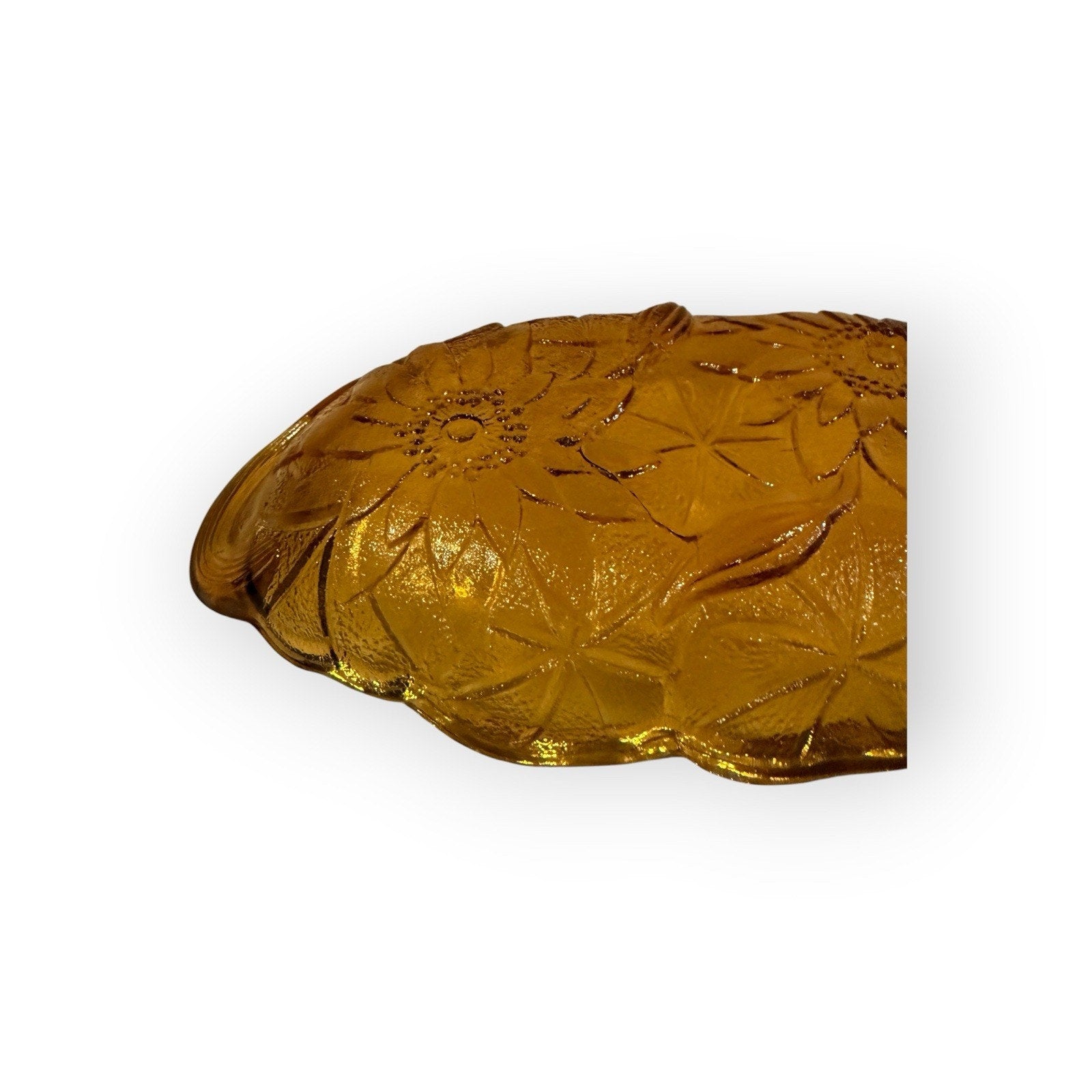 Vintage Indiana Glass Lily Pads Amber Pickle Dish 9 1/2