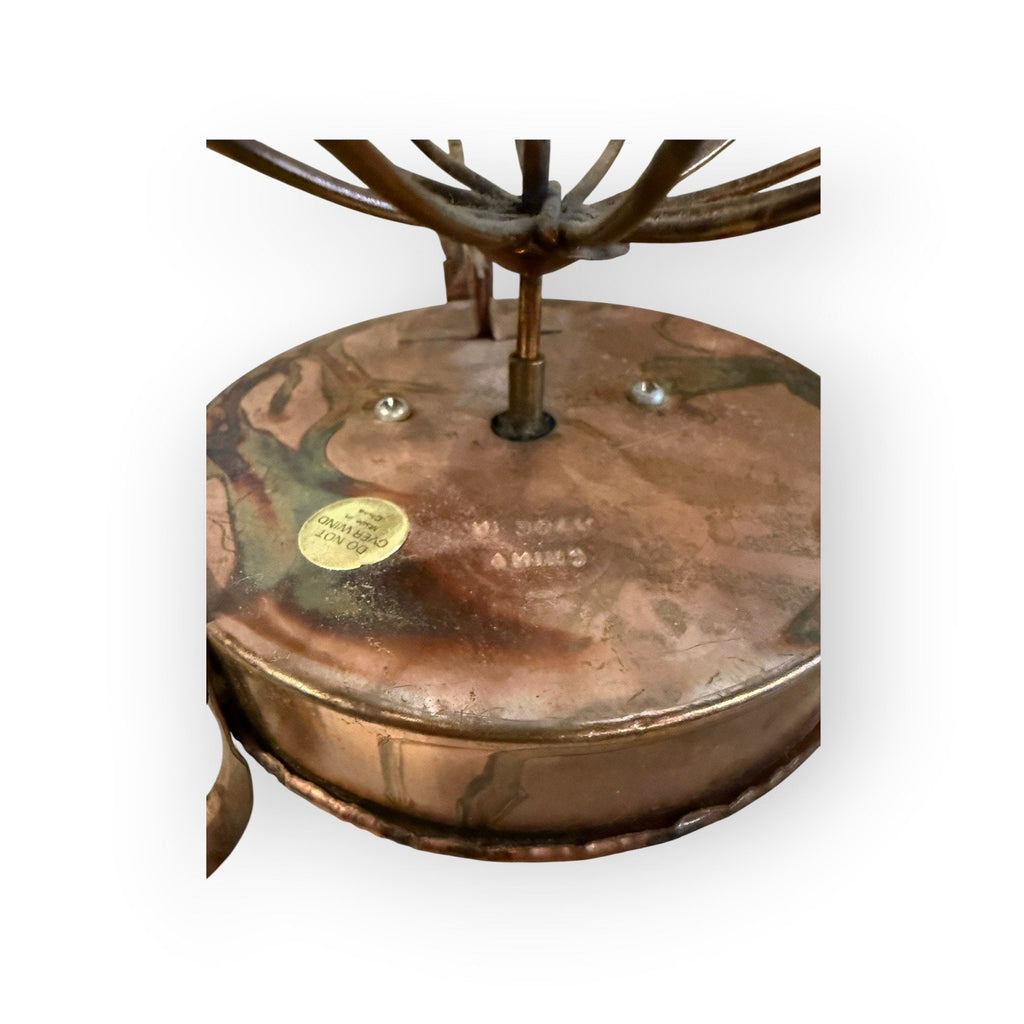 Vintage Copper Music Box Sculpture Rotating Globe Winds and plays music