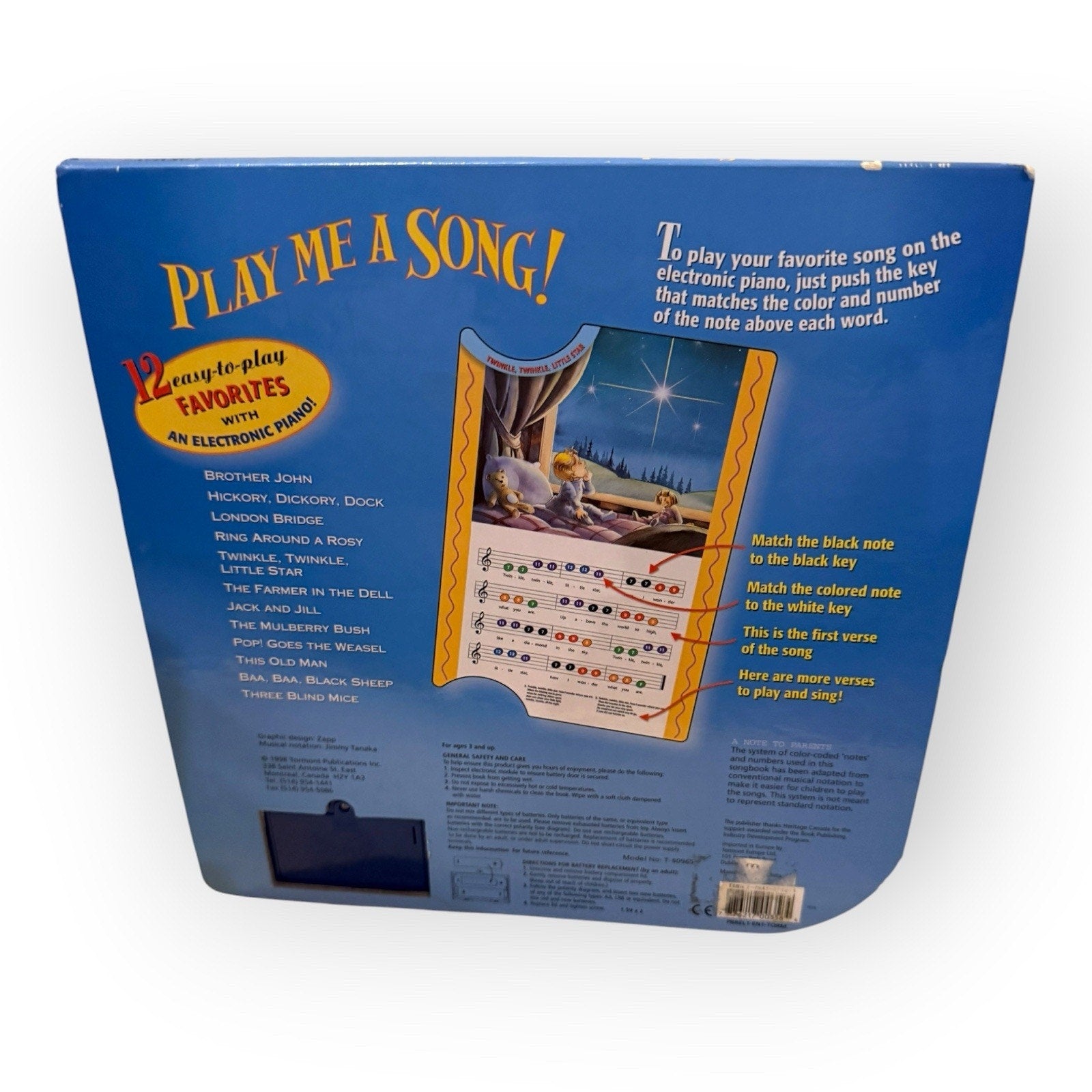 Vtg Play Me A Song! Electronic Piano with Book 1998 Nursery Rhymes Learn to Play