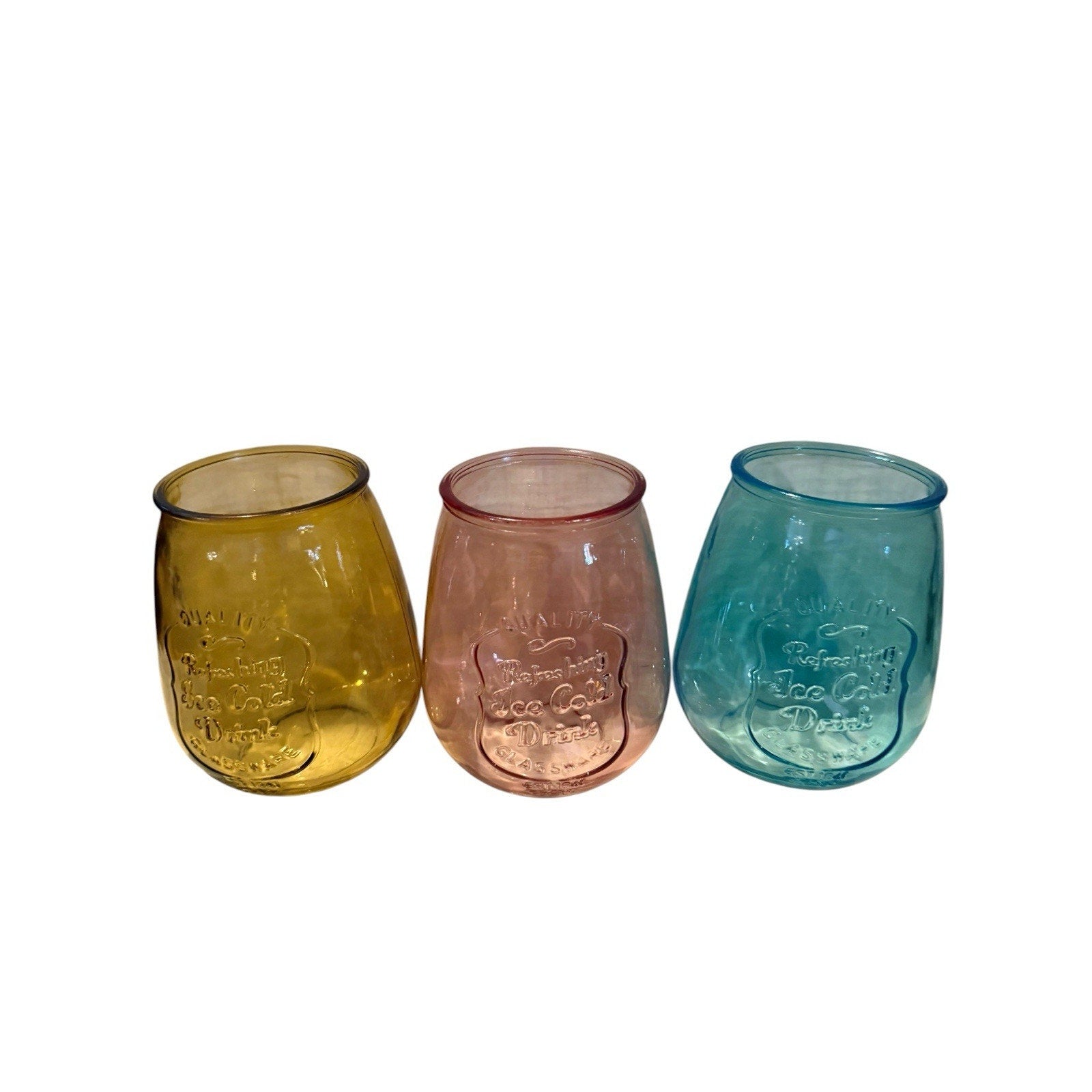 Home Essentials Green, Pink, Yellow Quality Refreshing Ice Cold Drink Glass (3)