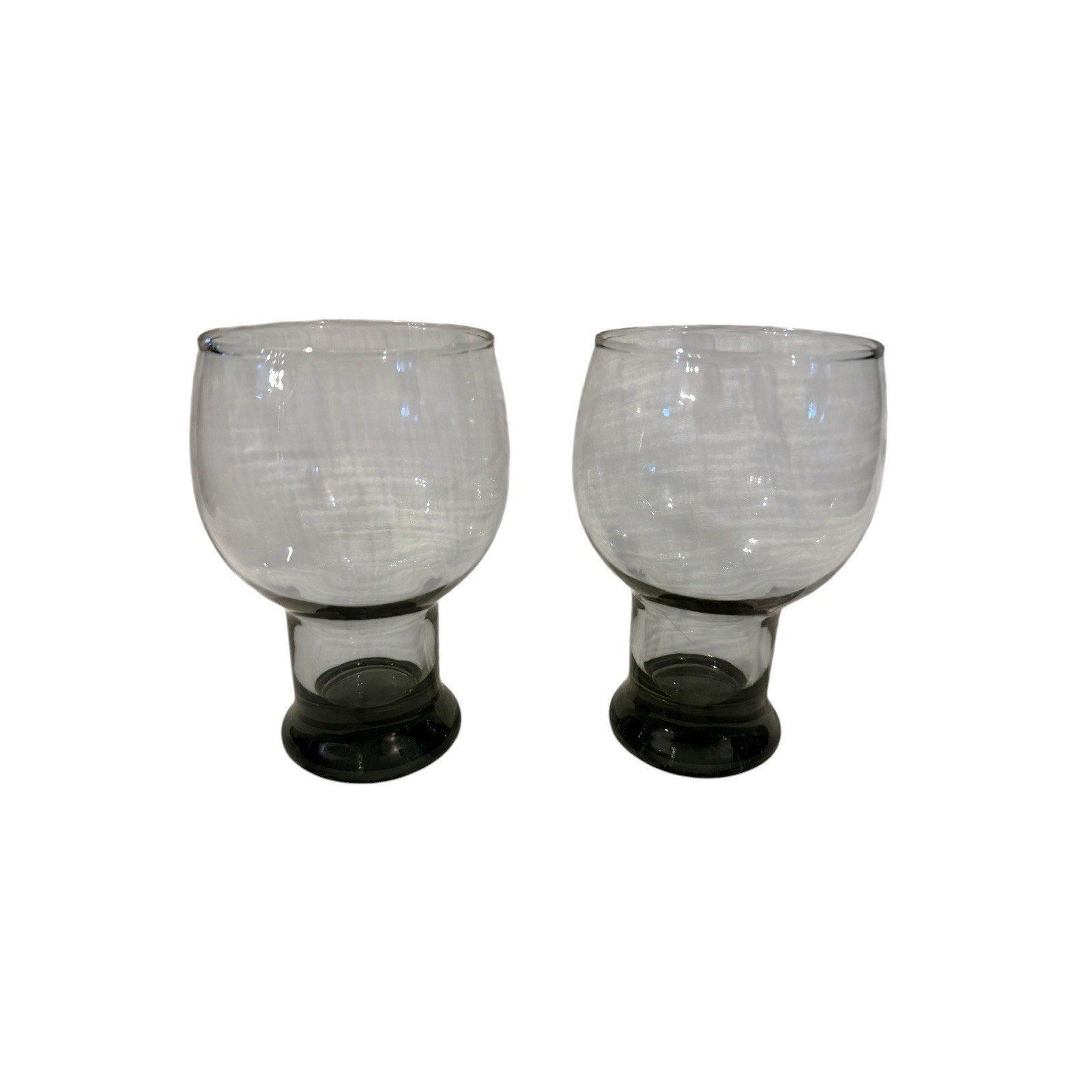 Vintage 1970's Libbey Stax Smoke Grey Pedestal Retro Glasses Goblets Set of 2