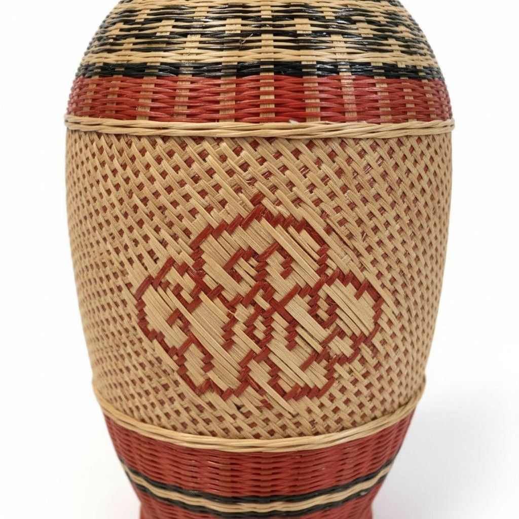 Woven Rattan Vase - Mid Century Decor | Handwoven Flower Holder, Boho Style Vase