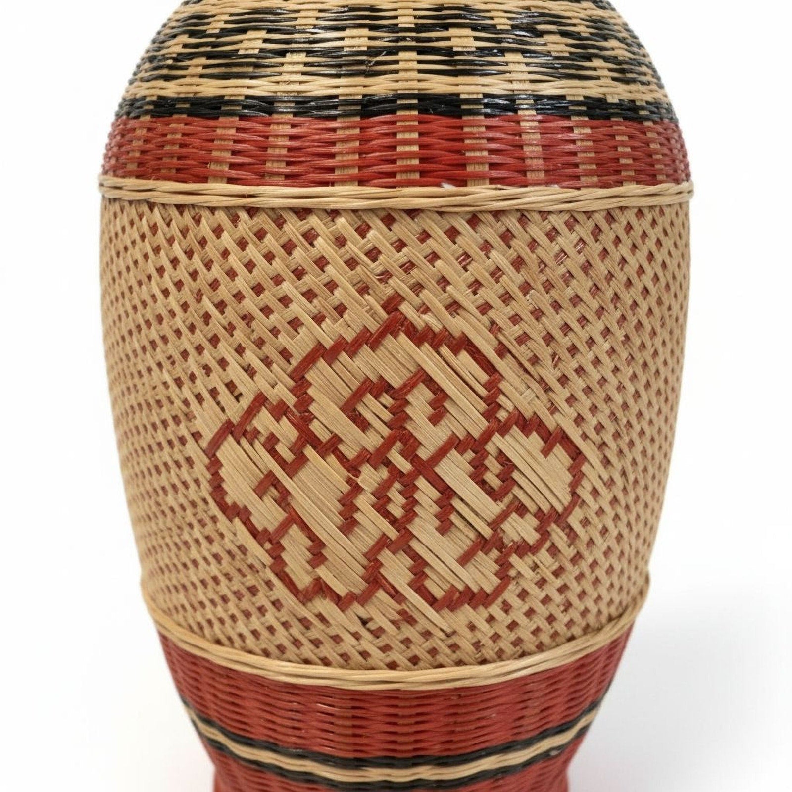 Woven Rattan Vase - Mid Century Decor | Handwoven Flower Holder, Boho Style Vase