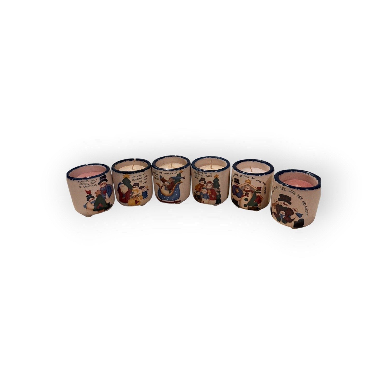 6 Vintage 2" Mini Crock Candles Christmas Holidays Quotes Merry Christmas