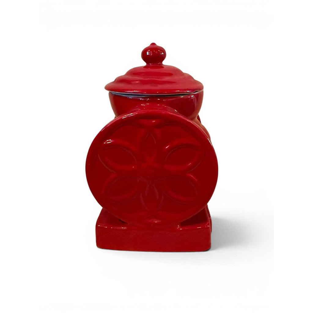 Vtg The House of Webster Ceramics Cookie Jar Red Coffee Grinder Canister W/ Lid