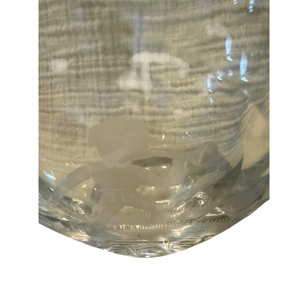Antique Vintage Sweden Glass Mary Gregory Etched Boy Heavy Quality Glass Vase