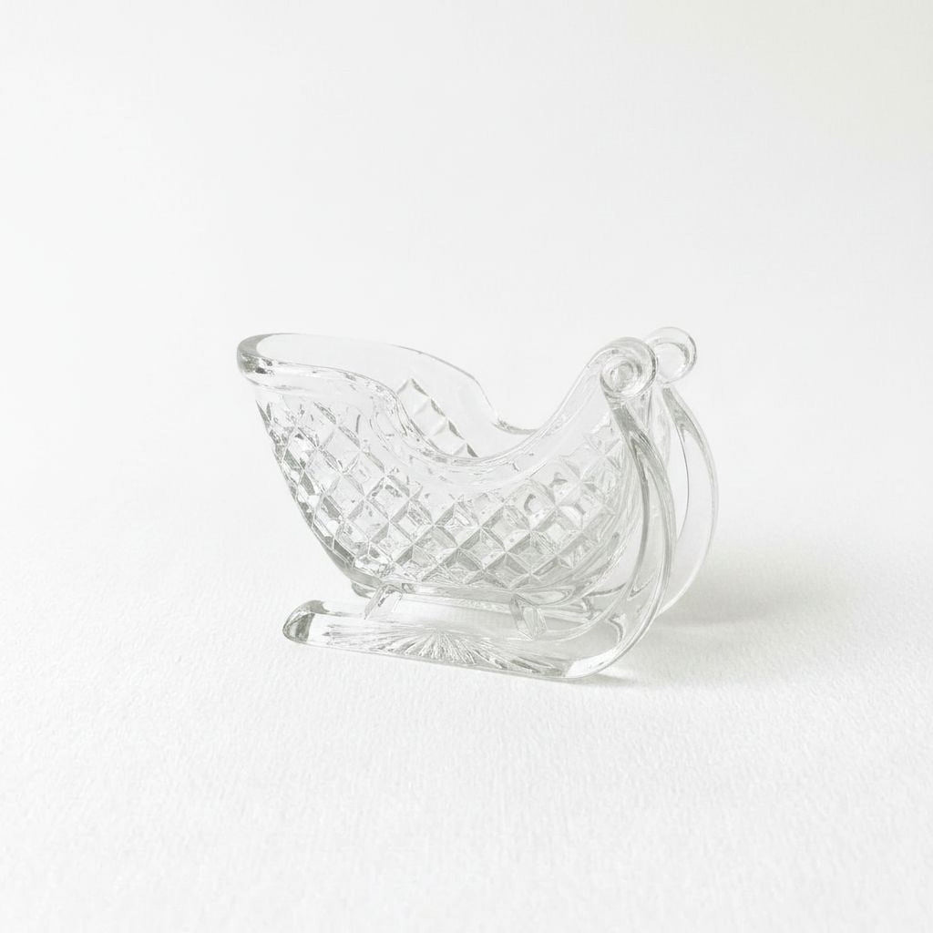 Vintage Lead Crystal Clear Glass Diamond Cut Sleigh Candy Dish - 8 Inch Centerpiece